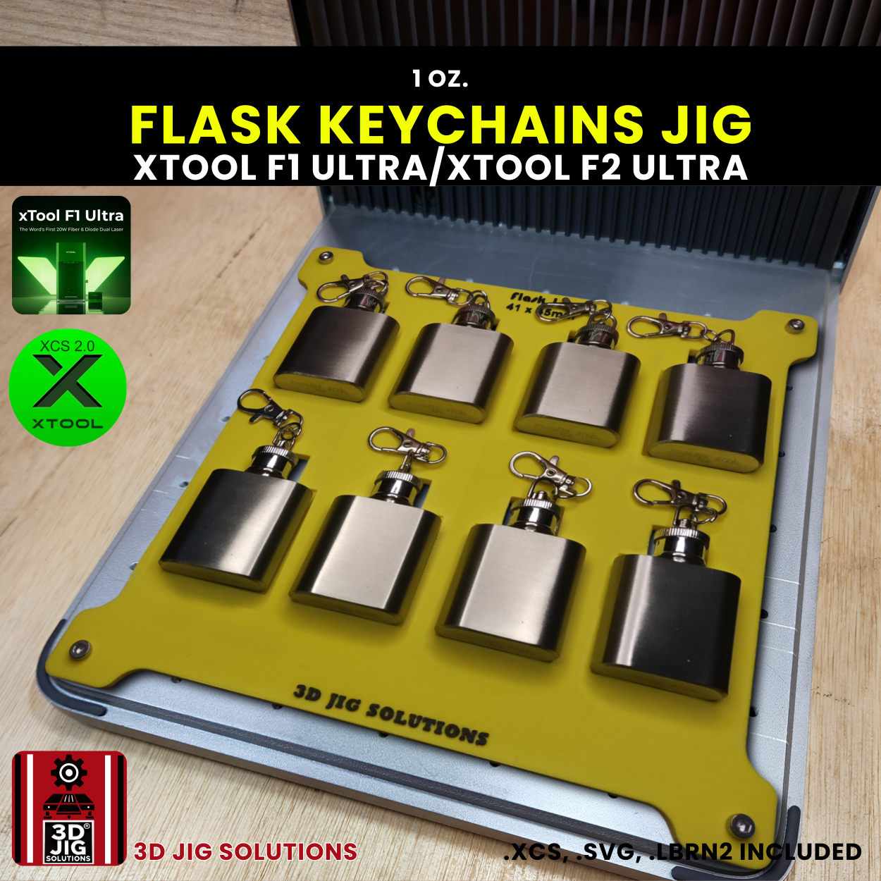 xTool F1 Ultra flask keychain laser jig