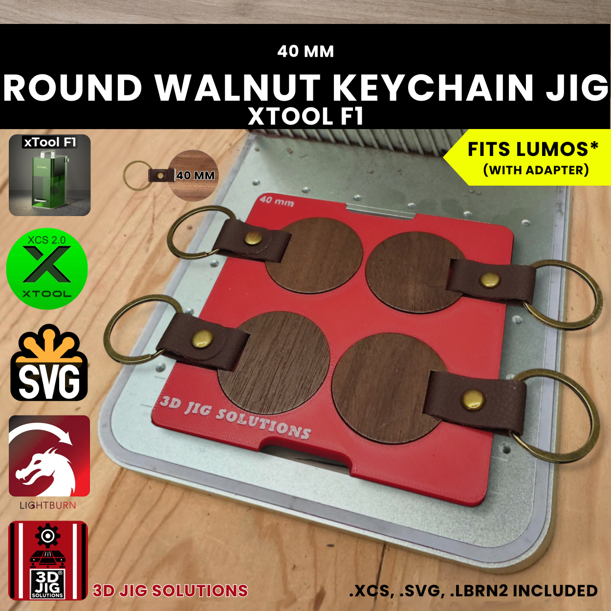 xTool F1 round walnut keychain laser jig