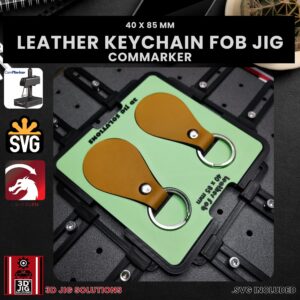 ComMarker laser jig securely holding a PU leather keychain for engraving.