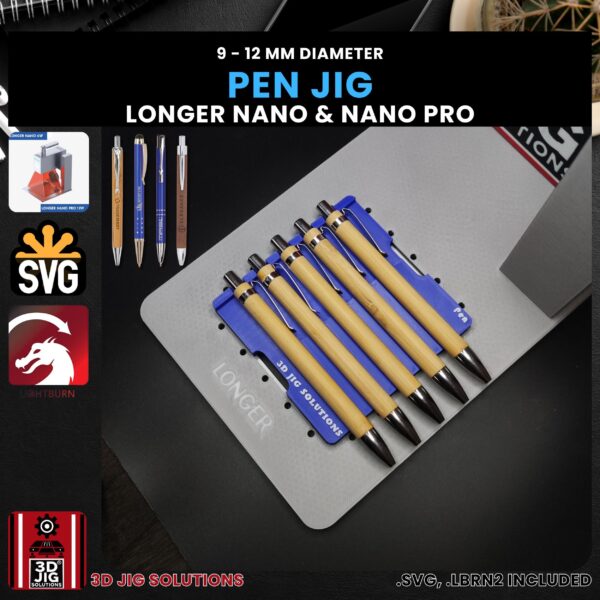 Longer Nano Pro Laser Jig for Pens - Bamboo & Other Laserable Pens Alignment Template