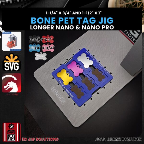 Longer Nano Pro Laser Jig for Bone Pet Tags - Metal Bone Shaped Pet ID Tag Template