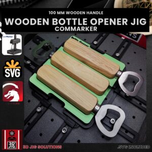 Wooden bottle opener held firmly in the ComMarker laser jig.