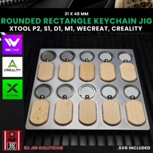 Laser jig for rounded rectangle wood keychains
