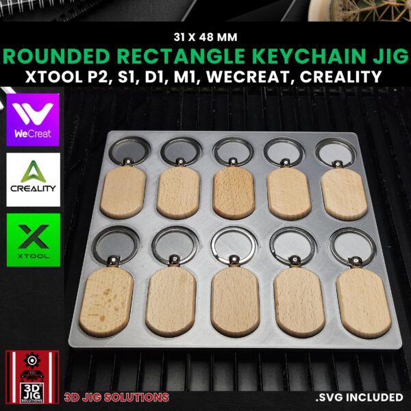Laser jig for rounded rectangle wood keychains