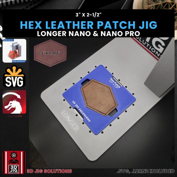 Longer Nano Pro Laser Jig for Hex Leather Hat Patches - Laserable Leatherette Template