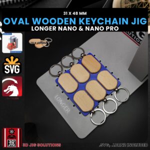 Longer Nano Pro Laser Jig for Wood Keychains - Rounded Rectangle Bamboo Keyring