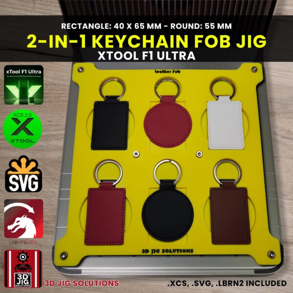 xTool F1 Ultra Leather Keychain Jig | Round & Rectangle PU/Faux Leather Template - Image 2