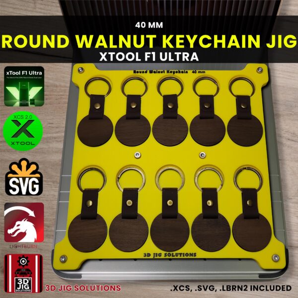 xTool F1 Ultra Laser Jig for Round Walnut Keychains - Wood Keyrings Template