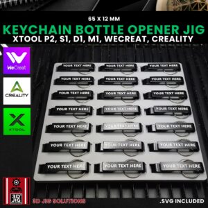 Laser jig for metal keychain bottle openers