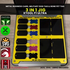 xTool F1 Ultra 3-in-1 Laser Jig - Bone Pet Tag, Military Dog Tag & Metal Business Card Template