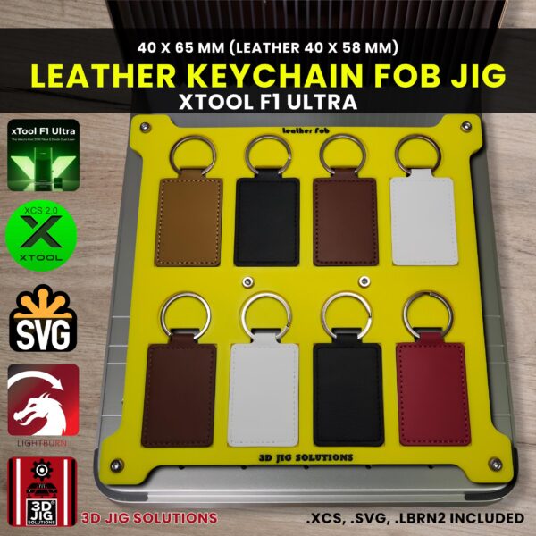 xTool F1 Ultra Laser Jig for Leather Keychains - Rectangle PU & Faux Leather Key Fob Template