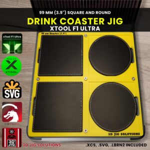 xTool F1 Ultra Laser Jig for Drink Coasters - 99mm Round & Square Wood or Faux Leather Template