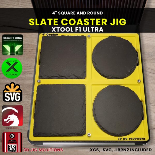 xTool F1 Ultra Slate Coaster Jig | 4-Inch Round & Square Template - Image 2