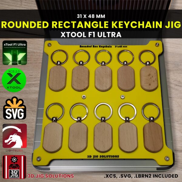xTool F1 Ultra Laser Jig for Wood Keychains - Rounded Rectangle Bamboo Keyring Template