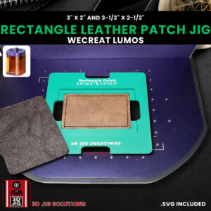 A top-down view of the WeCreat Lumos rectangle hat patch jig holding both 3-inch and 3.5-inch patches.