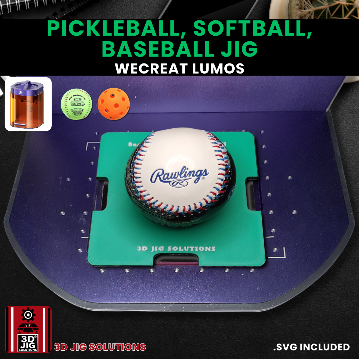 WeCreat Lumos Sports Ball Engraving Jig | Baseball, Softball & Pickleball Fixture - Image 4