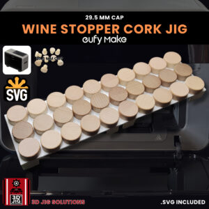 A top-down view of the EufyMake E1 wine cork jig holding multiple bottle stoppers.