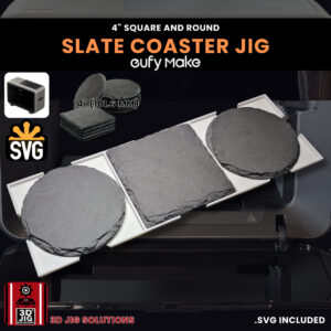 A top-down view of the EufyMake E1 slate coaster jig holding both a round and a square coaster.