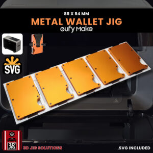 A top-down view of the EufyMake E1 metal wallet jig holding multiple metal wallets.