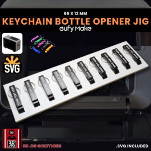 A top-down view of the EufyMake E1 keychain bottle opener jig holding multiple blank metal openers.