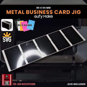 A top-down view of the EufyMake E1 metal business card jig holding multiple blank metal cards.