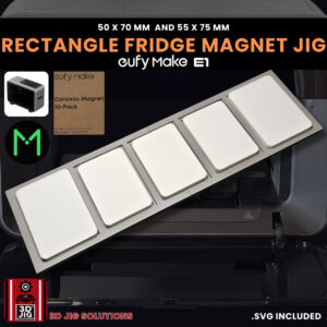 A top-down view of the EufyMake E1 fridge magnet jig holding multiple blank rectangle magnets.
