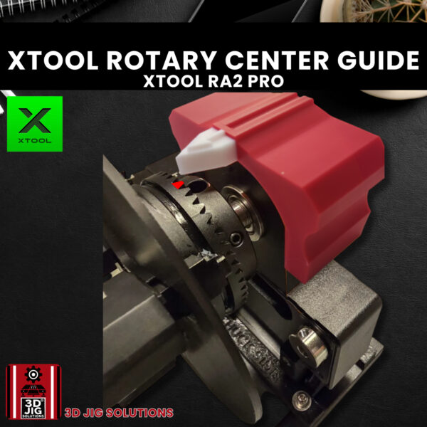 A close-up shot of the xTool RA2 center guide placed on the RA2 rotary, showing a mug aligned for engraving.