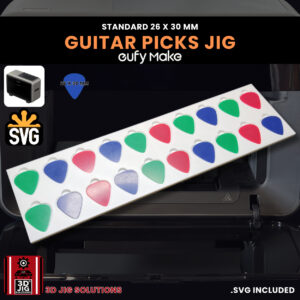 A top-down view of the EufyMake E1 guitar pick jig holding multiple blank guitar picks.