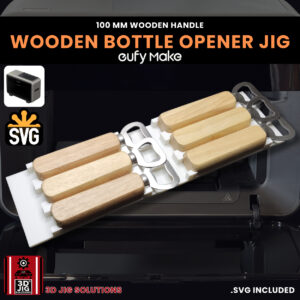 A top-down view of the EufyMake E1 wooden bottle opener jig holding multiple blank wooden openers.