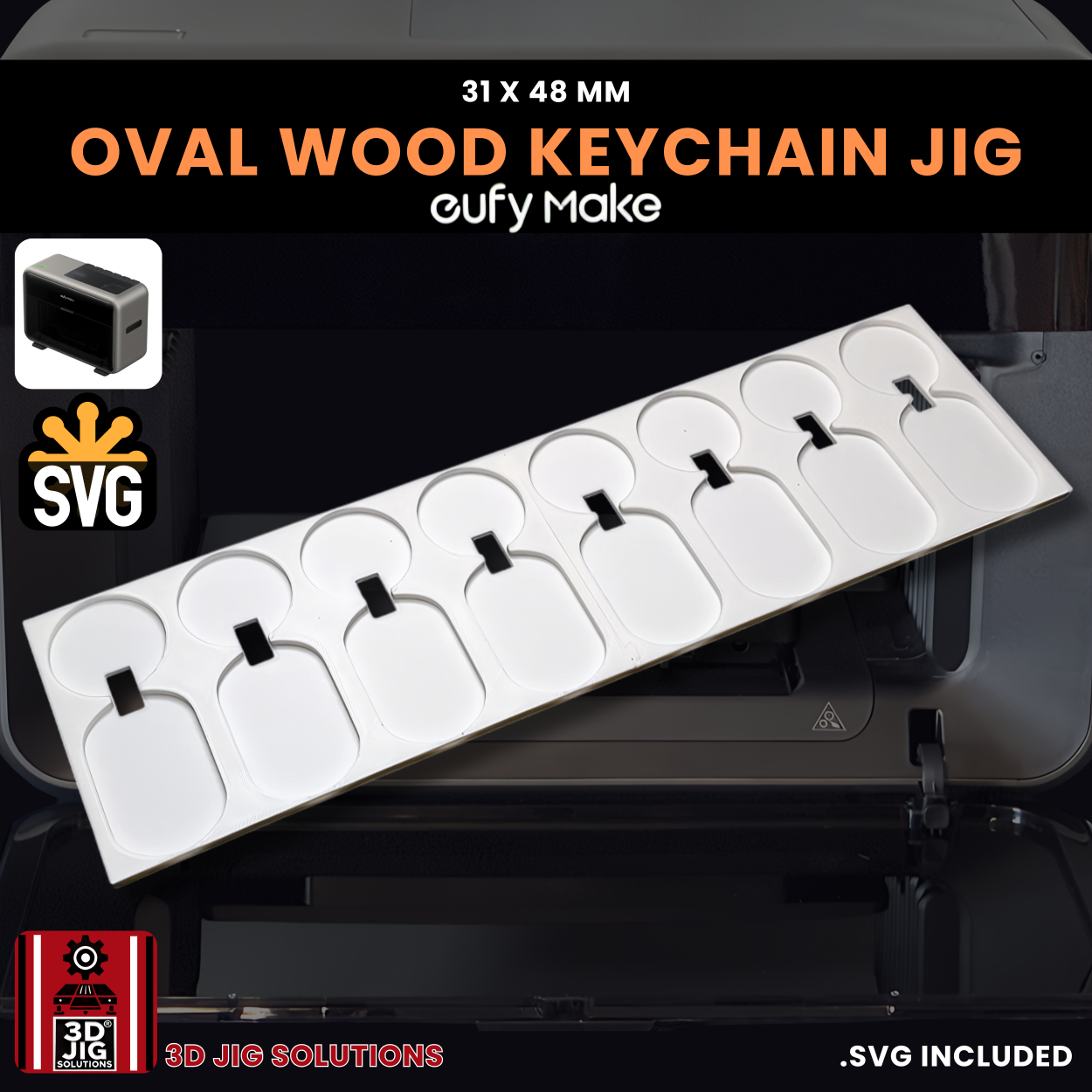 EufyMake E1 Oval Wood Keychain Jig | UV Printer Fixture - Image 2