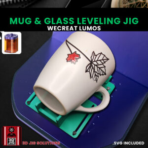A top-down view of the WeCreat Lumos Mug and Glass Leveling Jig holding a coffee mug.
