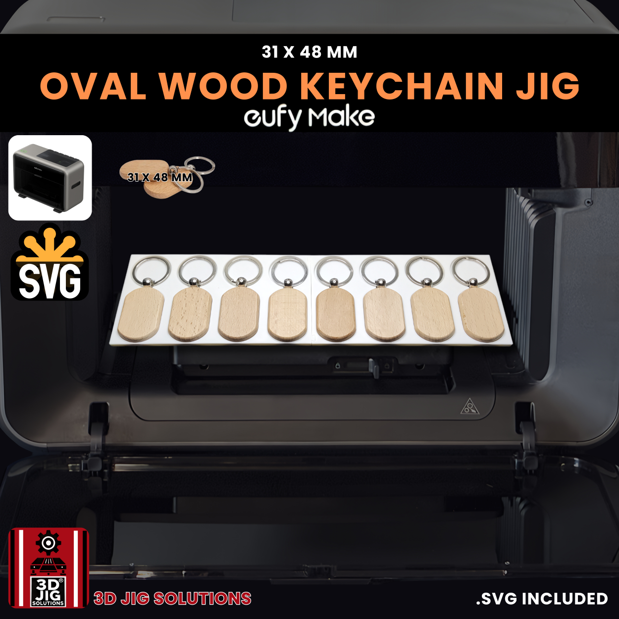 EufyMake E1 Oval Wood Keychain Jig | UV Printer Fixture - Image 3