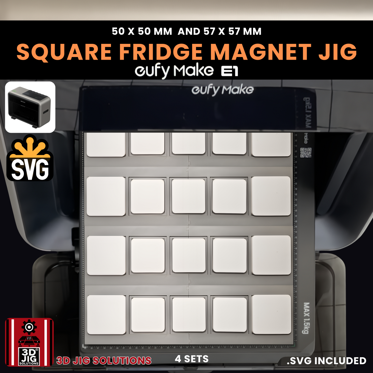 EufyMake E1 Square Fridge Magnet UV Printer Jig | 50mm & 57mm - Image 9