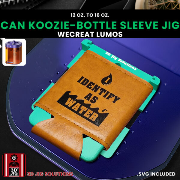 A top-down view of the WeCreat Lumos can koozie jig with a koozie loaded and ready to engrave.