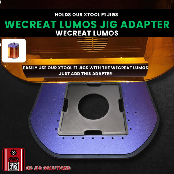 A top-down view of the WeCreat Lumos jig adapter installed in a WeCreat Lumos laser.