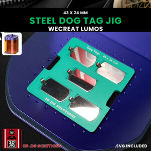 WeCreat Lumos military tag jig, WeCreat Lumos dog tag jig, stainless steel dog tags, 43x24mm dog tags, laser engraving jig, WeCreat accessory, custom dog tag, 3D printed, SVG files, laser alignment