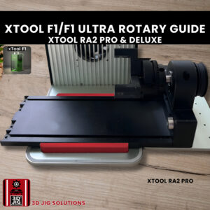 A top-down view of the xTool RA2 rotary jig placed inside an xTool F1 laser.