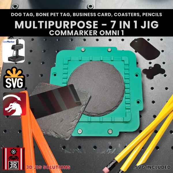 ComMarker Omni 1 Laser Engraving Jig: 7-in-1 Business Cards, Pet Tags, Coasters, Pencils