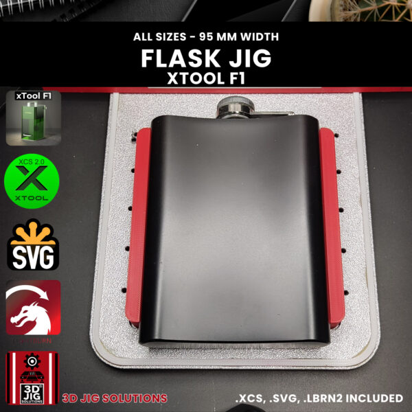 A side profile of the 3D-printed jig, showing its specific shape designed for flasks.