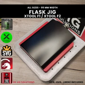 A top-down view of the xTool F1 Flask Laser Engraving Jig holding a silver 6 oz flask.