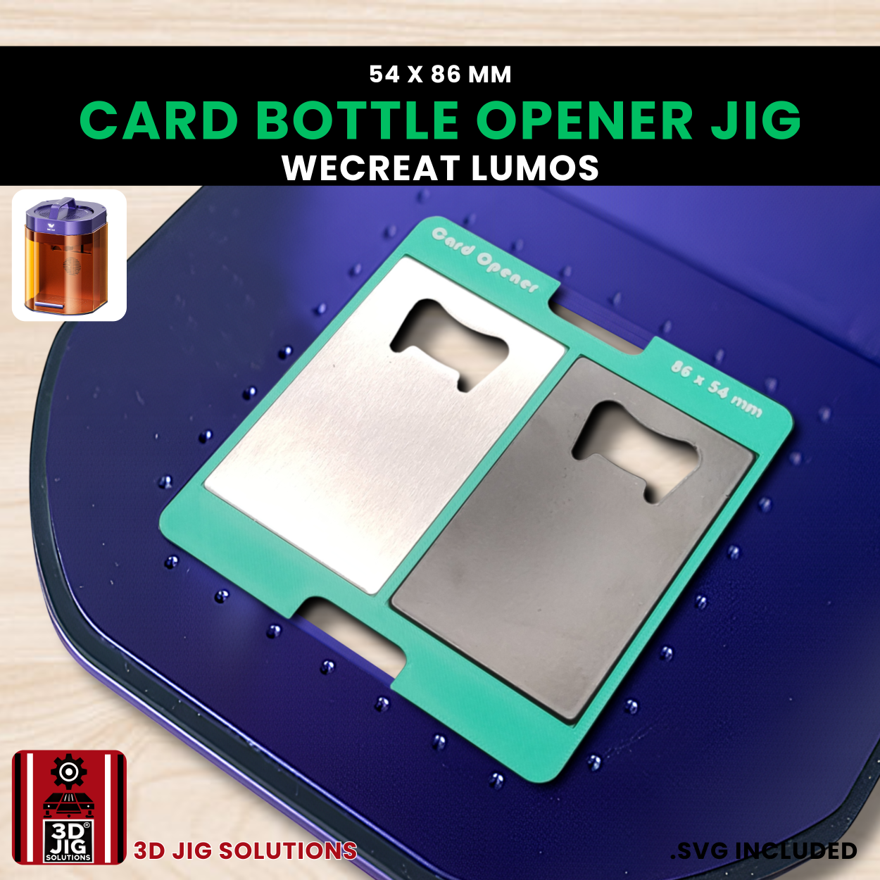 WeCreat Lumos engraving jig for card bottle opener