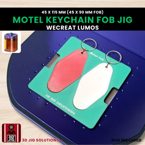 WeCreat Lumos engraving jig for motel keychains