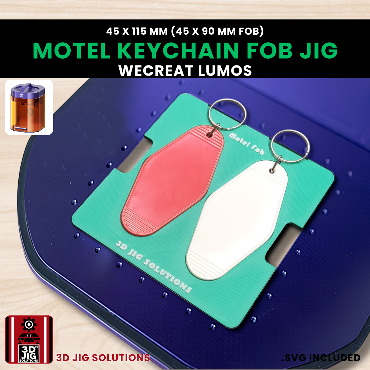 WeCreat Lumos engraving jig for motel keychains
